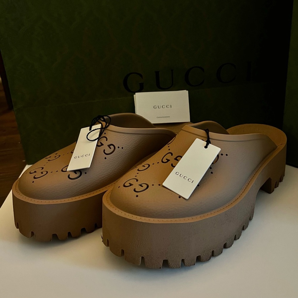 Gucci GG Slip On Perforated Sandals NWT and Box